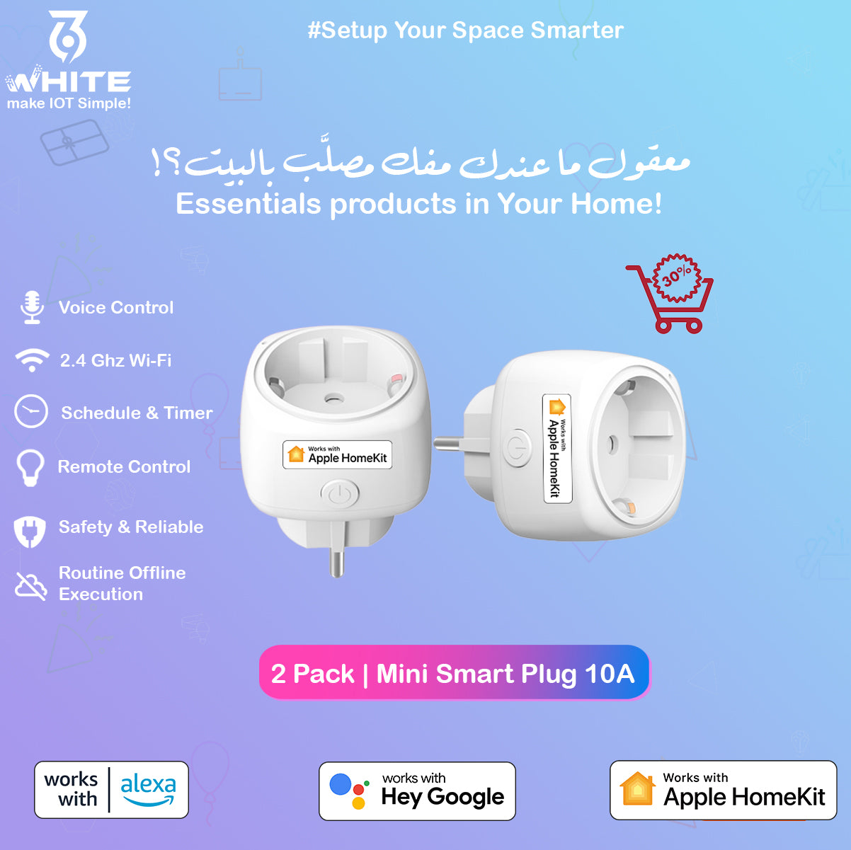 Meross Mini Smart Plug MSS110 EU WIFI, Support Apple HomeKit, Works with Alexa, and Google Home Available in Jordan by White369 Shop